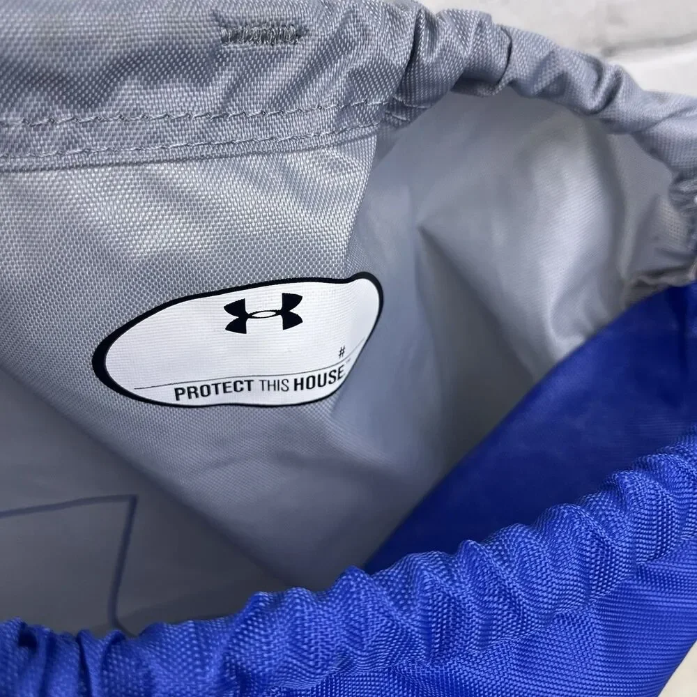 Under Armour UA Drawstring Backpack Blue Gray Sack Gym Bag Sports Workout